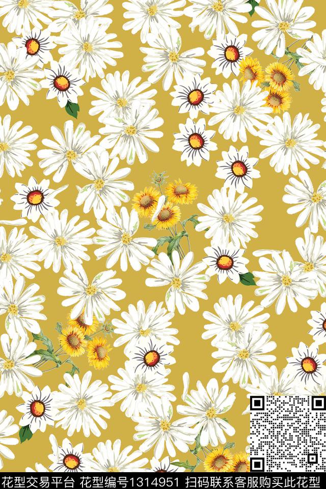 花卉大牌风小雏菊数码印花华亿平台下载（图片编号: 1314951） - 瓦栏（Walan）