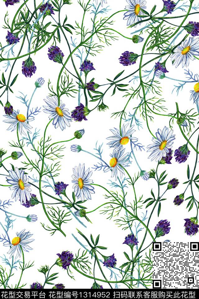 花卉大牌风小雏菊数码印花华亿平台下载（图片编号: 1314952） - 瓦栏（Walan）