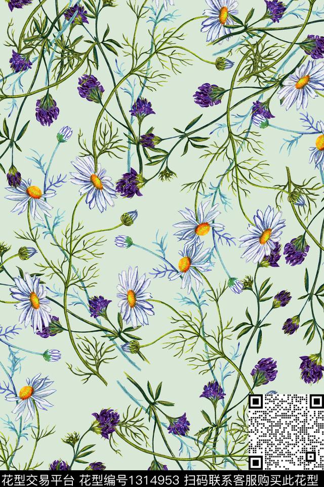 花卉大牌风小雏菊数码印花华亿平台下载（图片编号: 1314953） - 瓦栏（Walan）