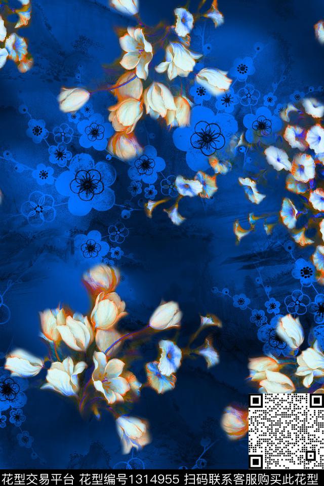 旗袍中国风真丝数码印花华亿平台下载（图片编号: 1314955） - 瓦栏（Walan）