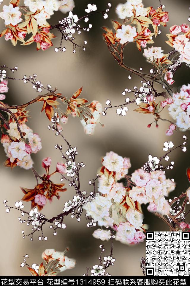 旗袍中国风真丝数码印花华亿平台下载（图片编号: 1314959） - 瓦栏（Walan）