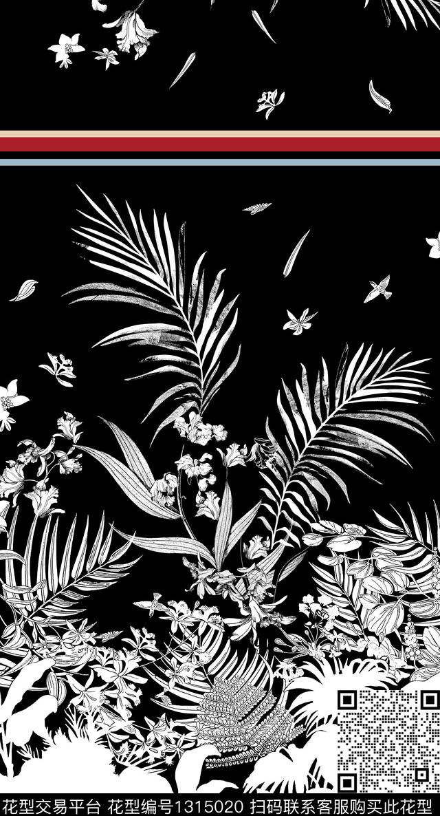 黑底花卉连衣裙花卉数码印花华亿平台下载（图片编号: 1315020） - 瓦栏（Walan）