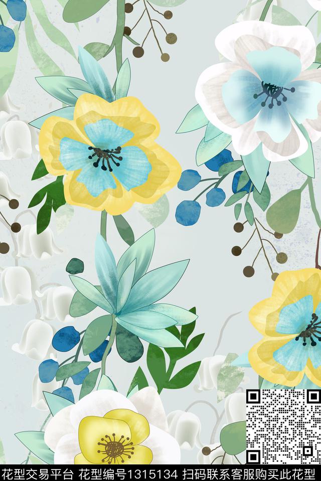 绿植树叶花卉春夏华亿平台数码印花华亿平台下载（图片编号: 1315134） - 瓦栏（Walan）