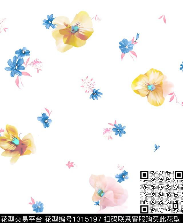 手绘花卉水彩花卉小碎花数码印花华亿平台下载（图片编号: 1315197） - 瓦栏（Walan）