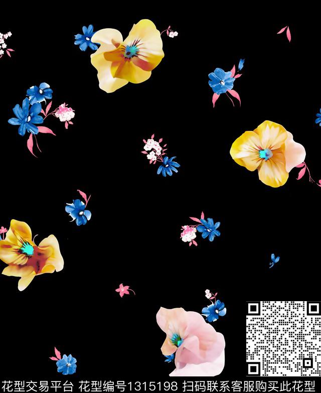手绘花卉水彩花卉小碎花数码印花华亿平台下载（图片编号: 1315198） - 瓦栏（Walan）