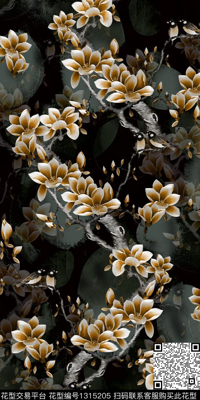 中老年中国风刺绣花卉数码印花华亿平台下载（图片编号: 1315205） - 瓦栏（Walan）