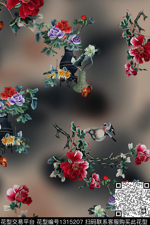 花鸟中老年中国风数码印花华亿平台下载（图片编号: 1315207） - 瓦栏（Walan）