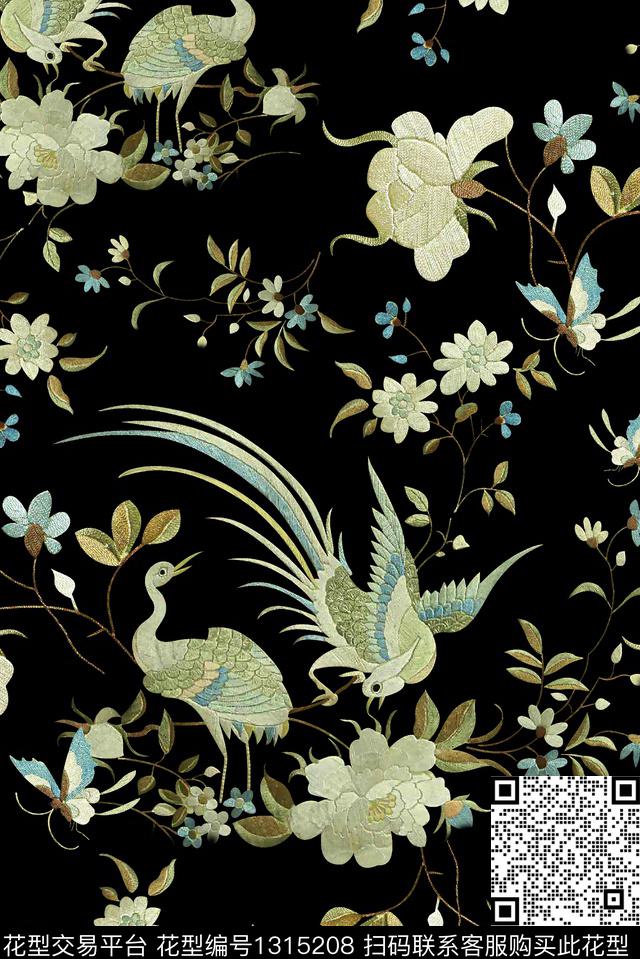 花鸟真丝中老年数码印花华亿平台下载（图片编号: 1315208） - 瓦栏（Walan）