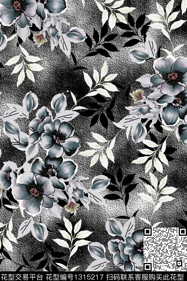 数码华亿平台灰色花满版散花数码印花华亿平台下载（图片编号: 1315217） - 瓦栏（Walan）