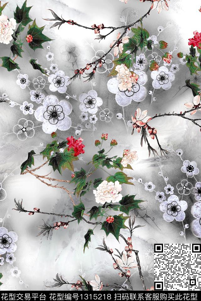 旗袍中国风真丝数码印花华亿平台下载（图片编号: 1315218） - 瓦栏（Walan）