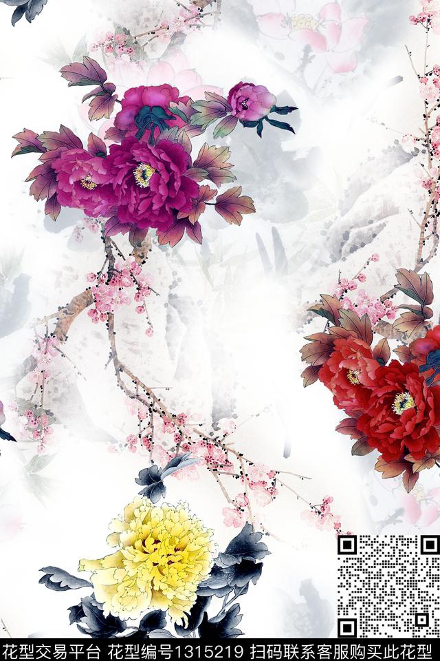 旗袍中国风真丝数码印花华亿平台下载（图片编号: 1315219） - 瓦栏（Walan）