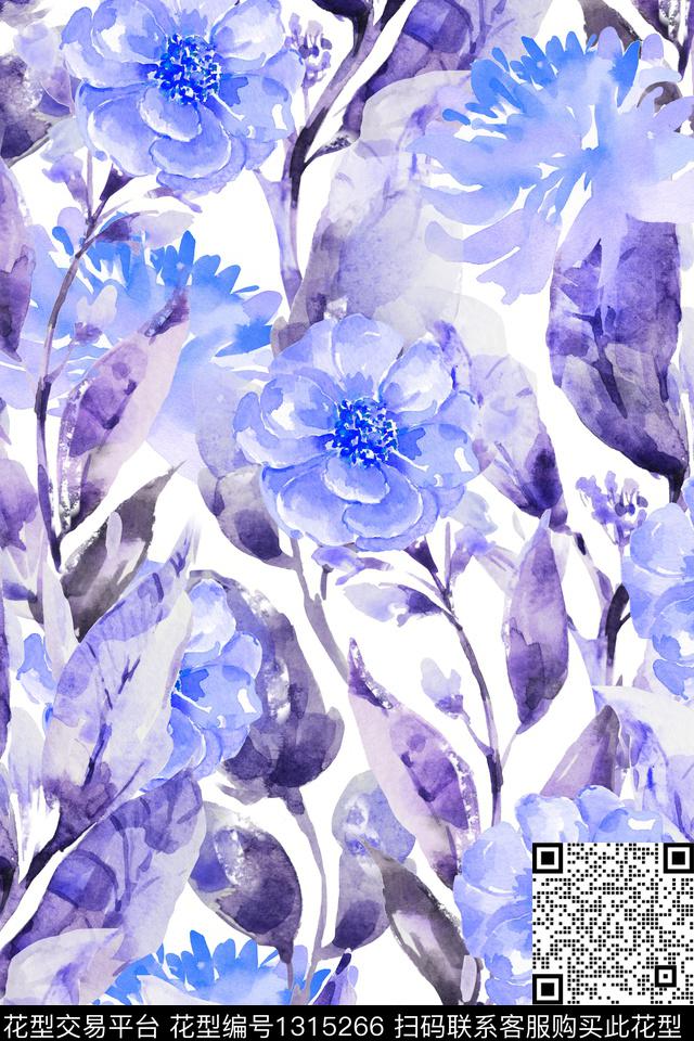 花卉满版散花大花数码印花华亿平台下载（图片编号: 1315266） - 瓦栏（Walan）