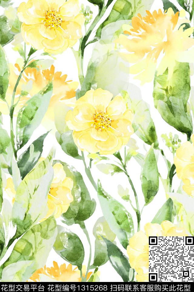 花卉满版散花大花数码印花华亿平台下载（图片编号: 1315268） - 瓦栏（Walan）