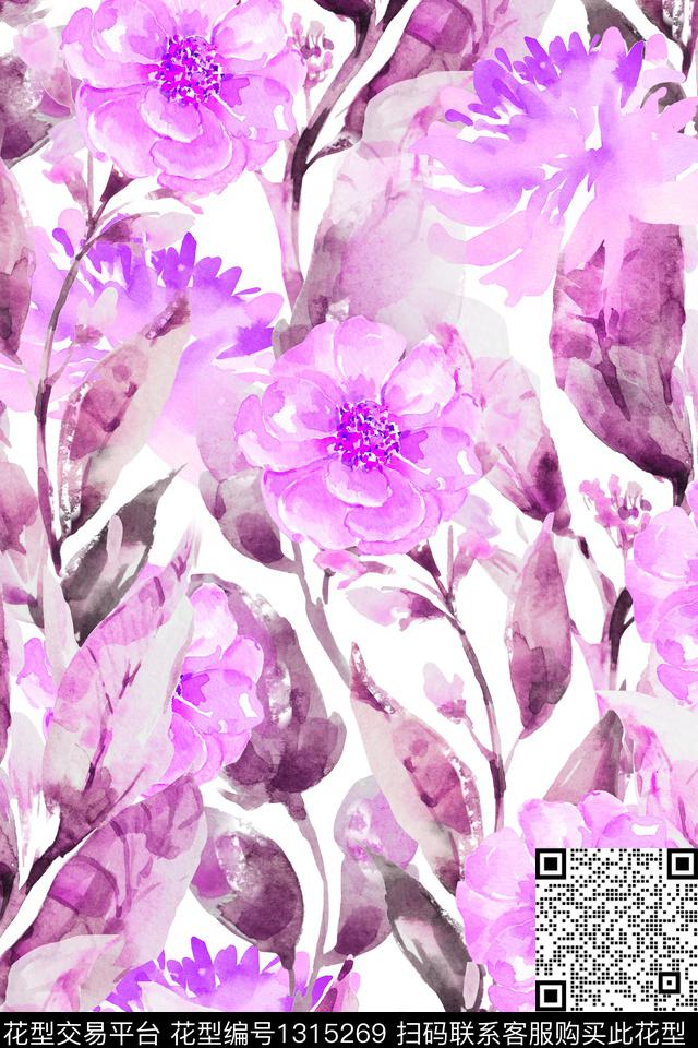 花卉满版散花大花数码印花华亿平台下载（图片编号: 1315269） - 瓦栏（Walan）