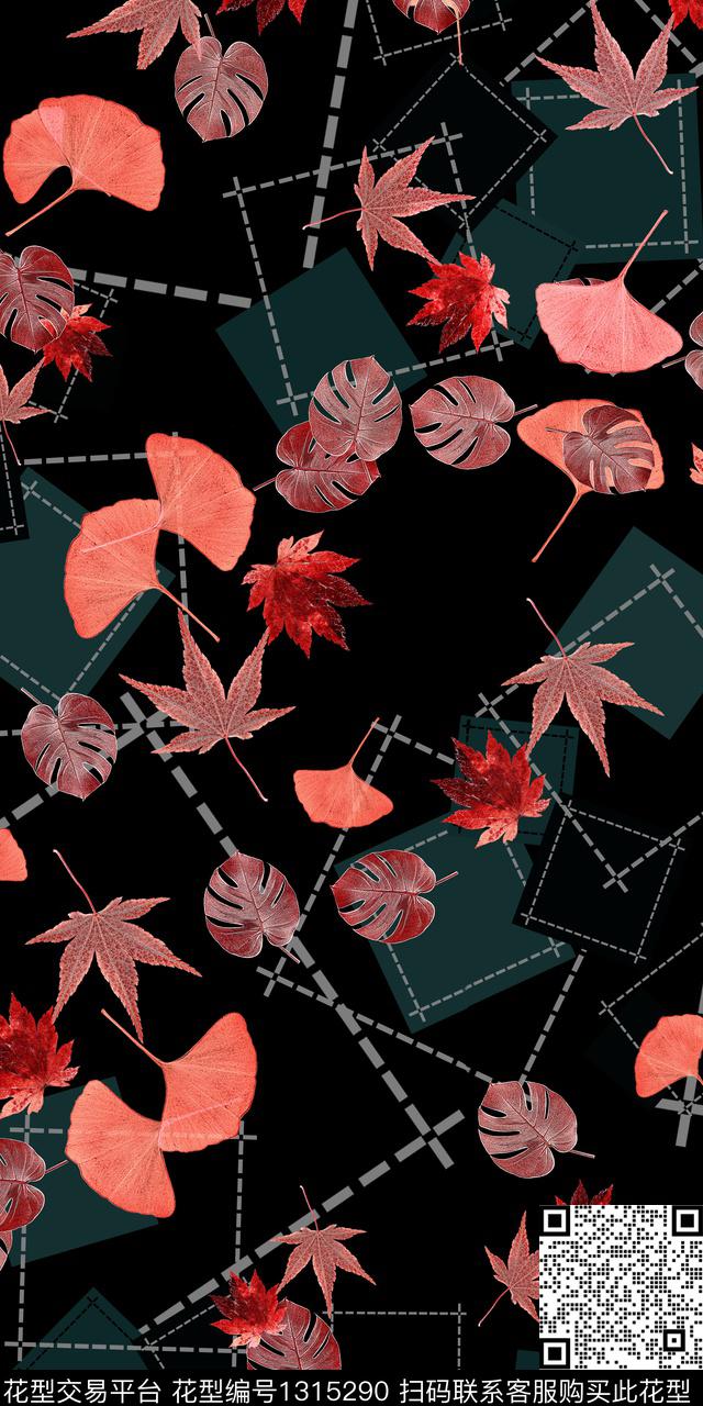 几何植物雕印华亿平台数码印花华亿平台下载（图片编号: 1315290） - 瓦栏（Walan）