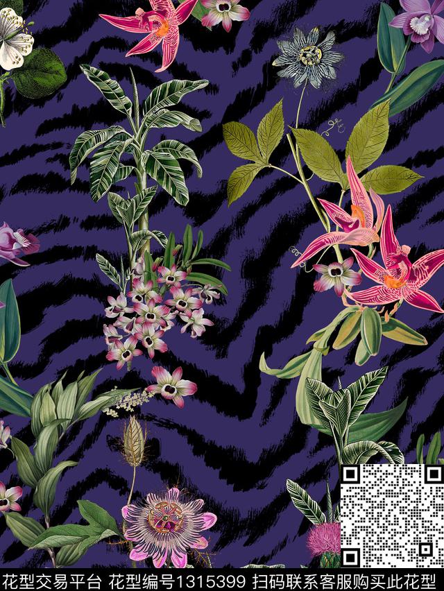 斑马纹兰花数码印花华亿平台下载（图片编号: 1315399） - 瓦栏（Walan）