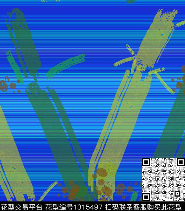 线条绘画植物数码印花华亿平台下载（图片编号: 1315497） - 瓦栏（Walan）