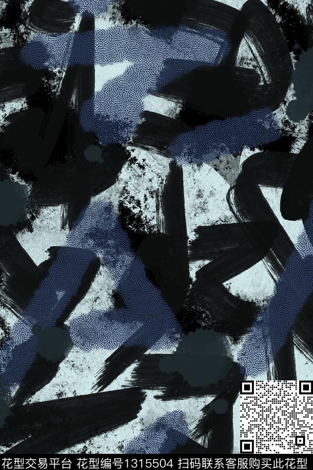 肌理笔触抽象男装数码印花华亿平台下载（图片编号: 1315504） - 瓦栏（Walan）