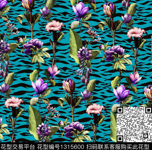 花卉大牌风手绘数码印花华亿平台下载（图片编号: 1315600） - 瓦栏（Walan）