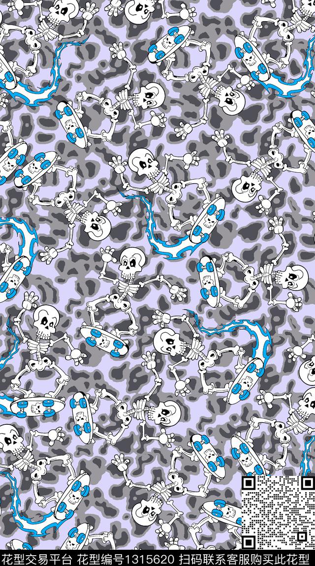 豹纹滑板骷髅传统印花华亿平台下载（图片编号: 1315620） - 瓦栏（Walan）