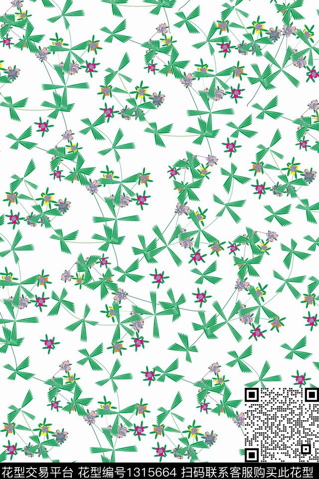 花卉小清新手绘数码印花华亿平台下载（图片编号: 1315664） - 瓦栏（Walan）