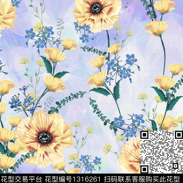 清爽底花卉女装花卉数码印花华亿平台下载（图片编号: 1316261） - 瓦栏（Walan）