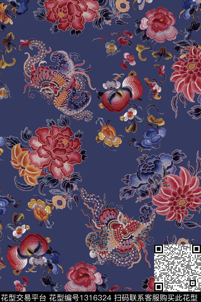 动物花卉几何绣花华亿平台数码印花华亿平台下载（图片编号: 1316324） - 瓦栏（Walan）