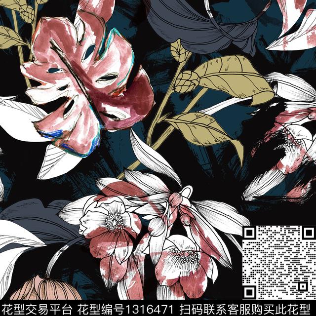 数码华亿平台复古花卉数码印花华亿平台下载（图片编号: 1316471） - 瓦栏（Walan）