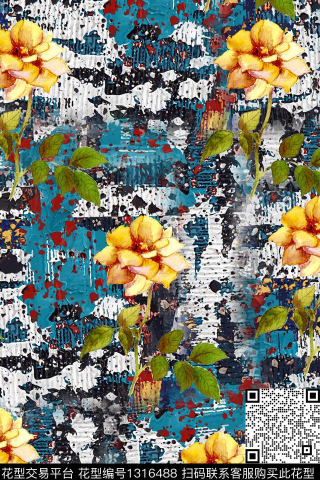 花卉大牌风欧美数码印花华亿平台下载（图片编号: 1316488） - 瓦栏（Walan）