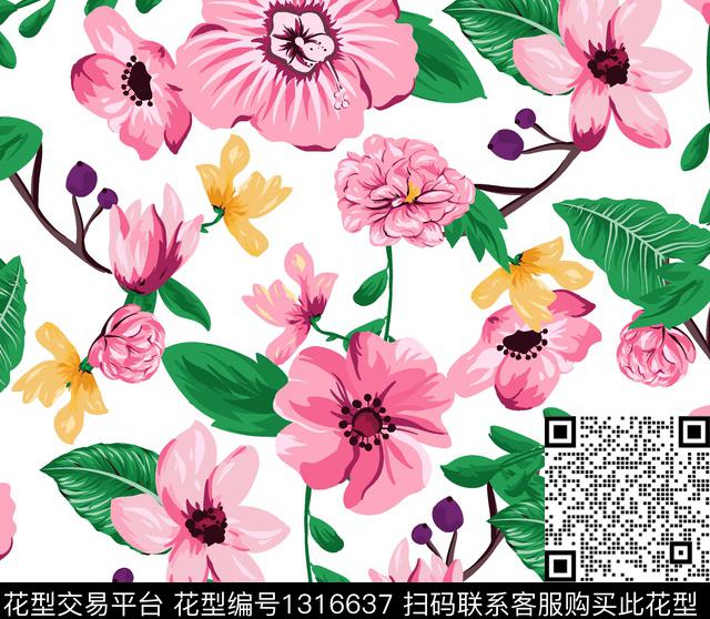 花卉大牌风卡通数码印花华亿平台下载（图片编号: 1316637） - 瓦栏（Walan）