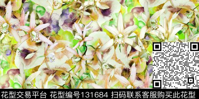 清新自然植物蝴蝶兰数码印花华亿平台下载（图片编号: 131684） - 瓦栏（Walan）