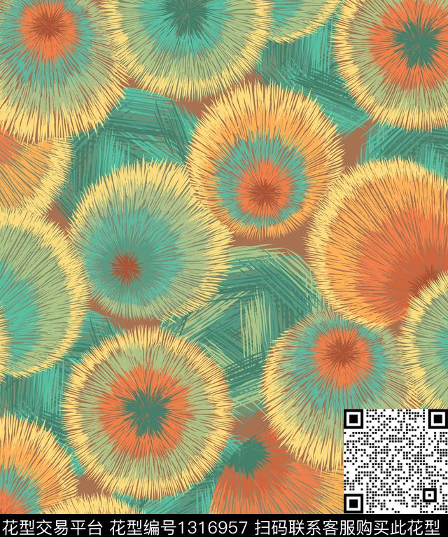 简约几何花卉蒲公英传统印花华亿平台下载（图片编号: 1316957） - 瓦栏（Walan）