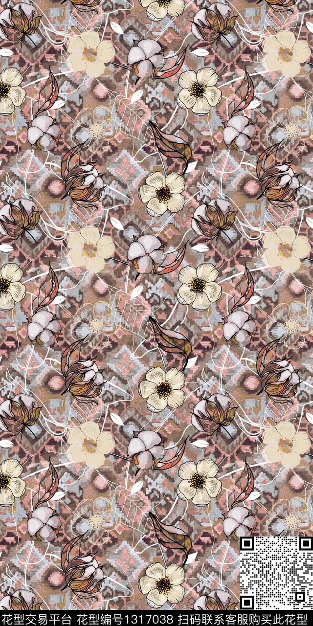 花卉绿植树叶数码印花华亿平台下载（图片编号: 1317038） - 瓦栏（Walan）