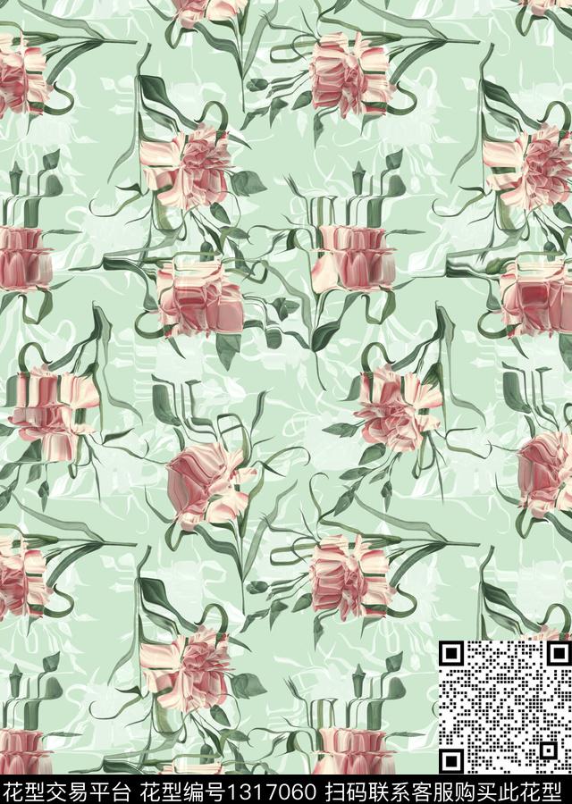 手绘花卉液态花卉清爽花卉数码印花华亿平台下载（图片编号: 1317060） - 瓦栏（Walan）