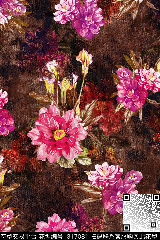 肌理大牌风手绘花卉数码印花华亿平台下载（图片编号: 1317081） - 瓦栏（Walan）