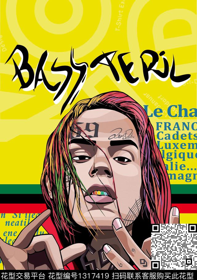 卡通人物定位花男装数码印花华亿平台下载（图片编号: 1317419） - 瓦栏（Walan）