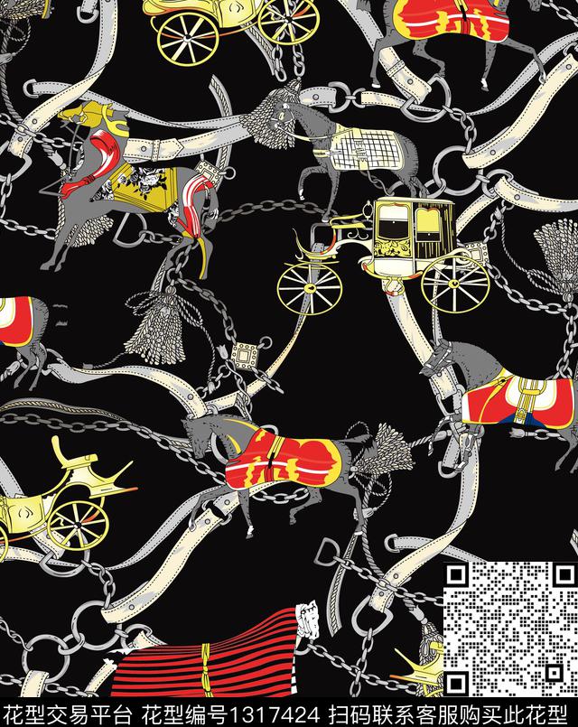 宫廷风马车链条数码印花华亿平台下载（图片编号: 1317424） - 瓦栏（Walan）