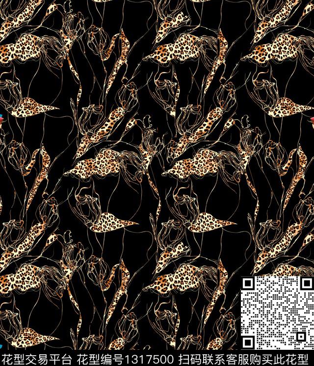 连衣裙大牌风手绘数码印花华亿平台下载（图片编号: 1317500） - 瓦栏（Walan）