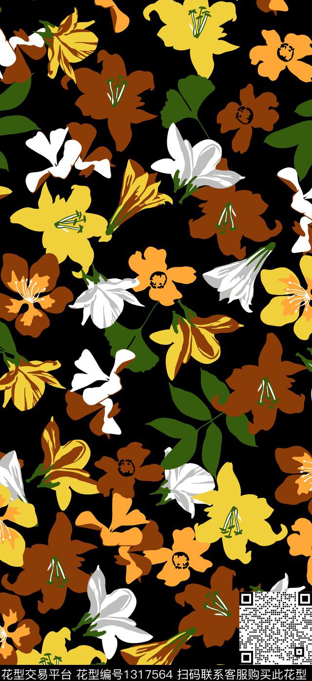 花卉雪纺大牌风传统印花华亿平台下载（图片编号: 1317564） - 瓦栏（Walan）