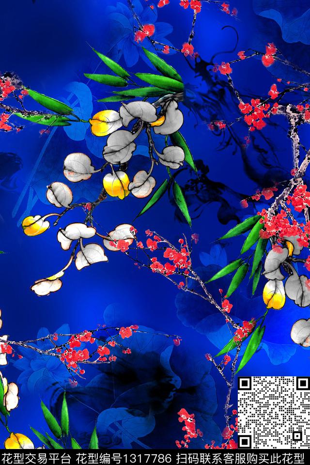 花卉香云纱中国风数码印花华亿平台下载（图片编号: 1317786） - 瓦栏（Walan）