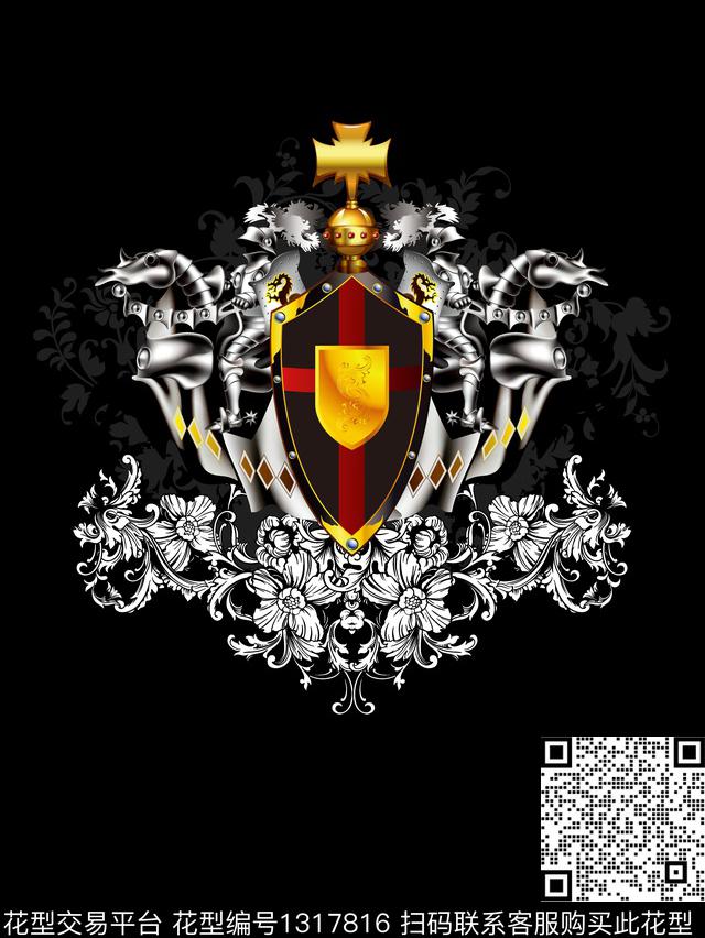 胸前独幅欧式定位花男装数码印花华亿平台下载（图片编号: 1317816） - 瓦栏（Walan）