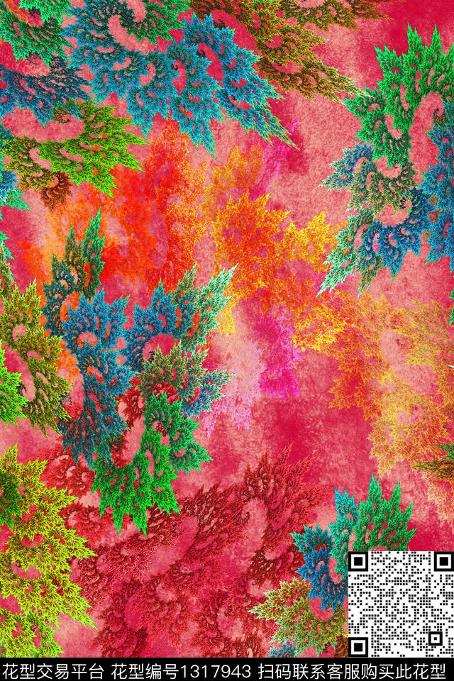 数码华亿平台抽象花卉炫彩数码印花华亿平台下载（图片编号: 1317943） - 瓦栏（Walan）