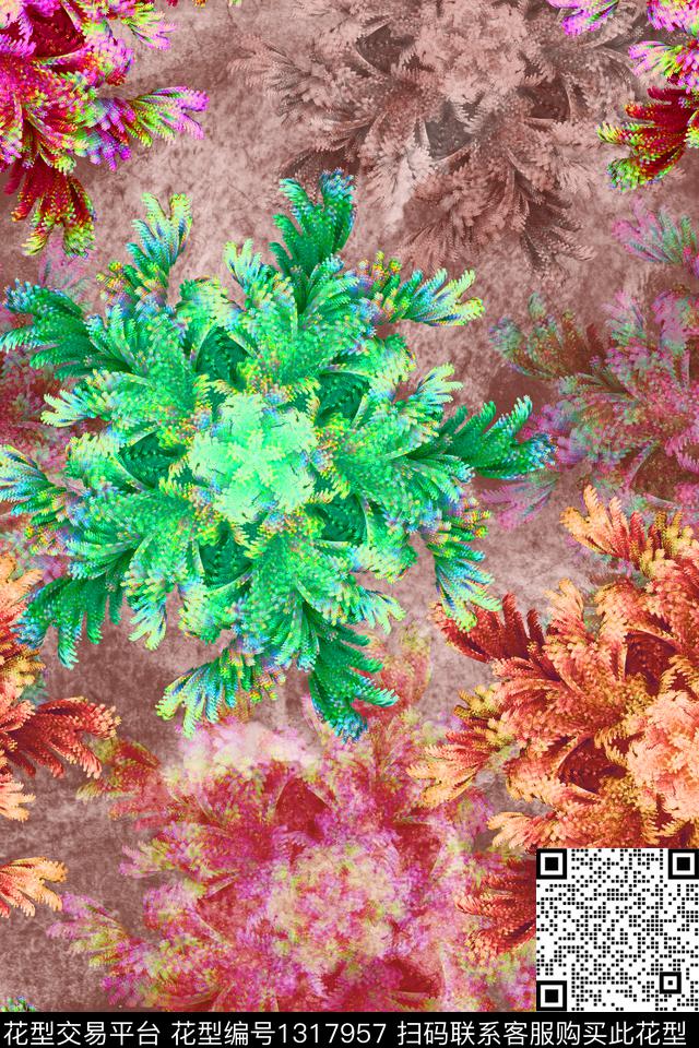 数码华亿平台抽象花卉春夏华亿平台数码印花华亿平台下载（图片编号: 1317957） - 瓦栏（Walan）