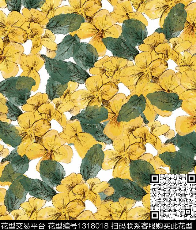 花卉水彩花卉小碎花数码印花华亿平台下载（图片编号: 1318018） - 瓦栏（Walan）