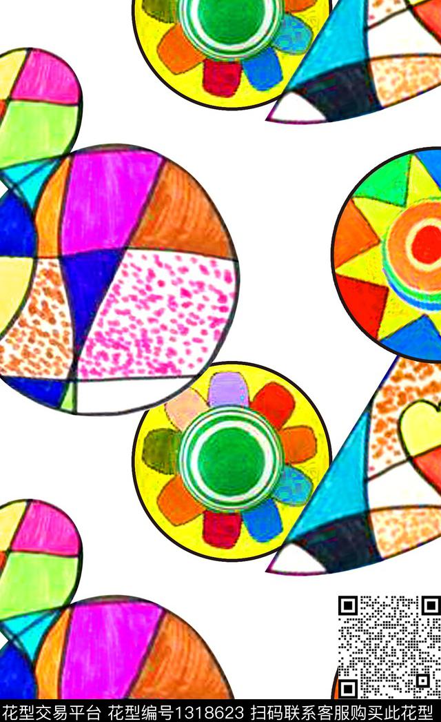 格子花卉卡通数码印花华亿平台下载（图片编号: 1318623） - 瓦栏（Walan）