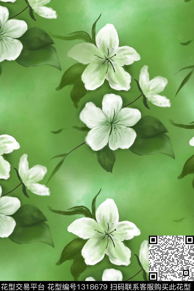 水彩水墨风植物数码印花华亿平台下载（图片编号: 1318679） - 瓦栏（Walan）