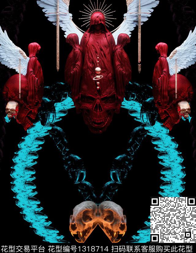 骨头定位花人物数码印花华亿平台下载（图片编号: 1318714） - 瓦栏（Walan）