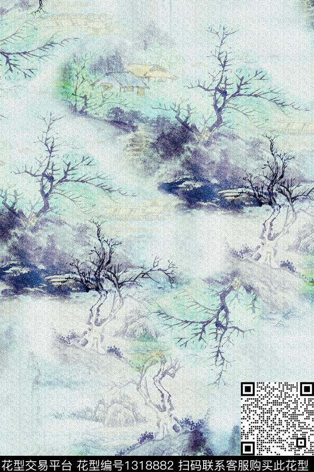 香云纱中国风真丝数码印花华亿平台下载（图片编号: 1318882） - 瓦栏（Walan）