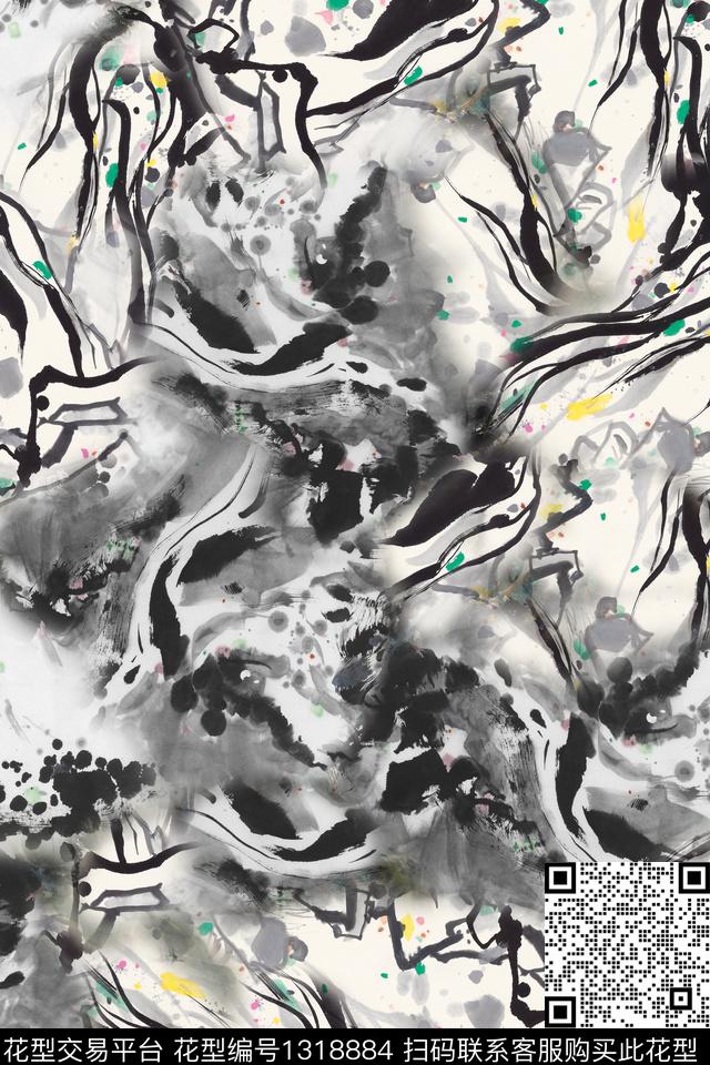 香云纱中国风真丝数码印花华亿平台下载（图片编号: 1318884） - 瓦栏（Walan）