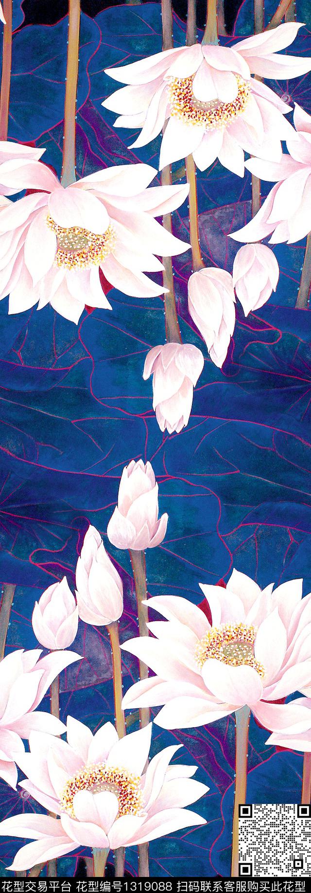 荷花牡丹向日葵中国风数码印花华亿平台下载（图片编号: 1319088） - 瓦栏（Walan）
